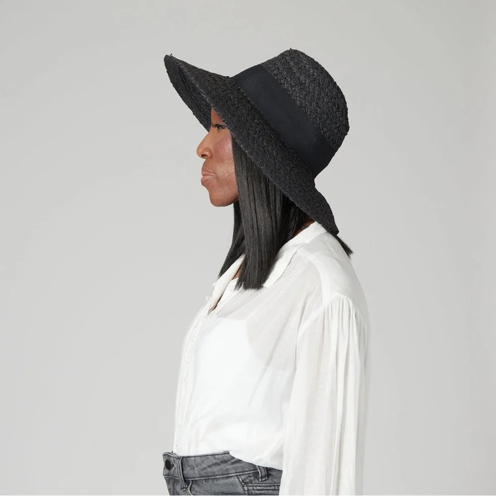 Woven Paper Straw Wide Brim Hat Women’s O/S San Diego Hat Company Brown Black